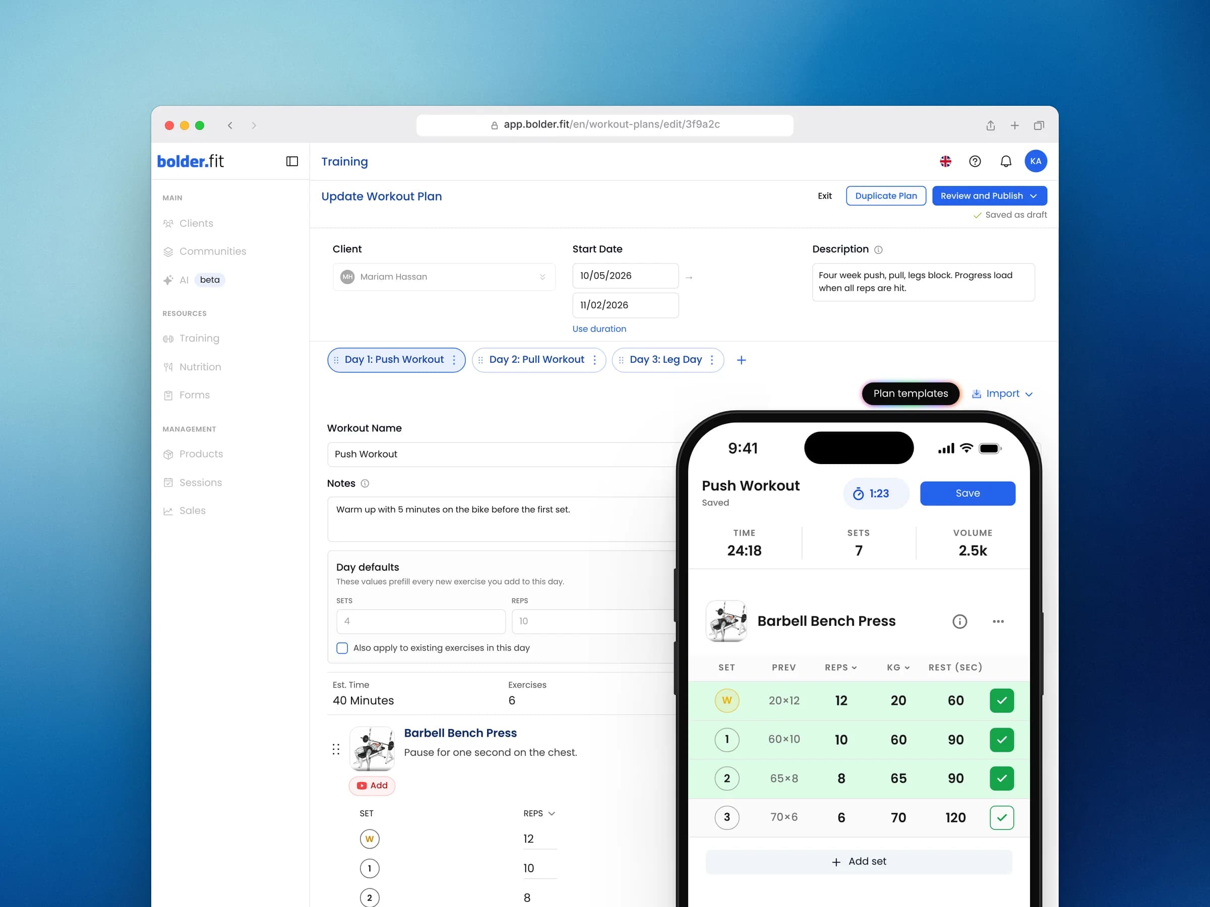 bolder.fit app preview